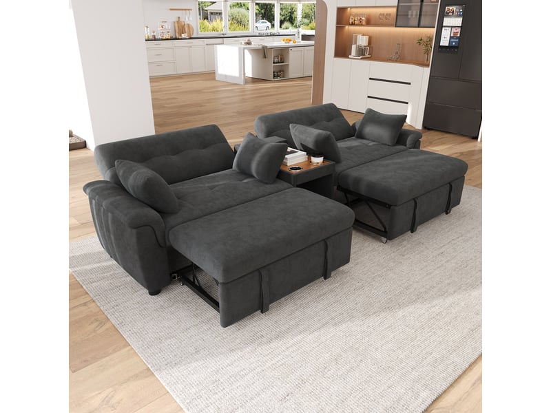 Canapé convertible, canapé-lit, en chenille, gris foncé, porte-gobelets, 284 x 138 x 89 cm, dossier réglable - Conforama W