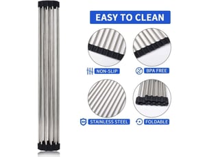 Égouttoir pliable  égouttoir à vaisselle en acier inoxydable robuste pour vaisselle, assiettes, tasses, bouteilles (noir)