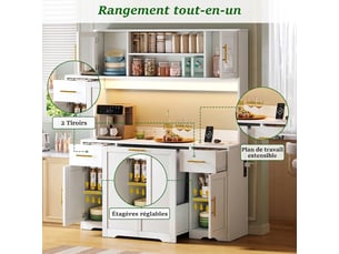 Meuble de cuisine haut blanc avec poubelle coulissante et plan de travail, 140x40x173 cm