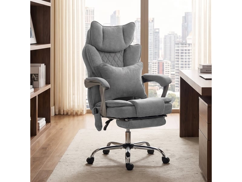  Fauteuil de massage - fauteuil de bureau avec fonction massage et chauffage, supportant jusqu'à 180 kg, réglable, aspect lin, gris  - Conforama C