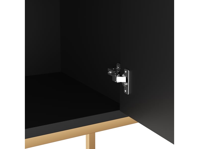  Buffet noir moderne 162x40x80 cm, meuble rangement entrée avec portes et poignées dorées, structure mdf robuste  - Conforama D