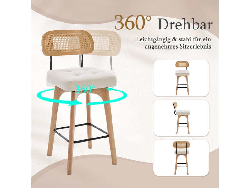  Lot de 2 tabourets de bar pivotants à 360° en tissu chenille beige W3056P520501 - Conforama E