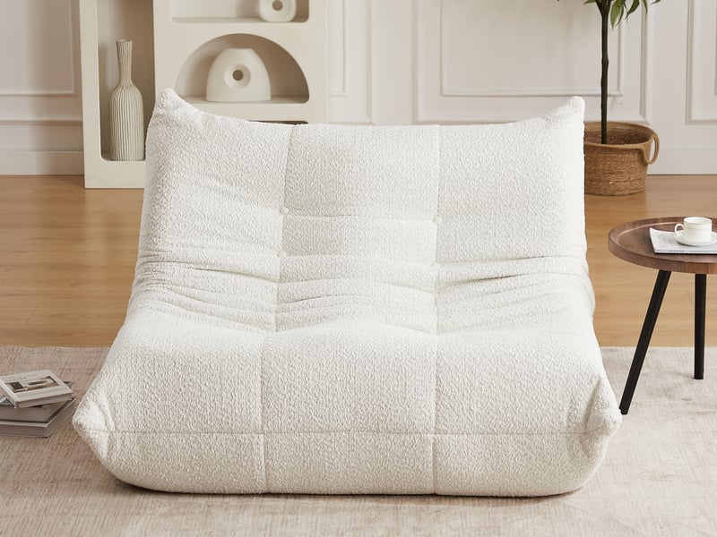  Canapé droit en chenille, assise et dossier en mousse façon cocon, forme chenille sans bras, 83 x 99 x 127 cm, beige  - Conforama B