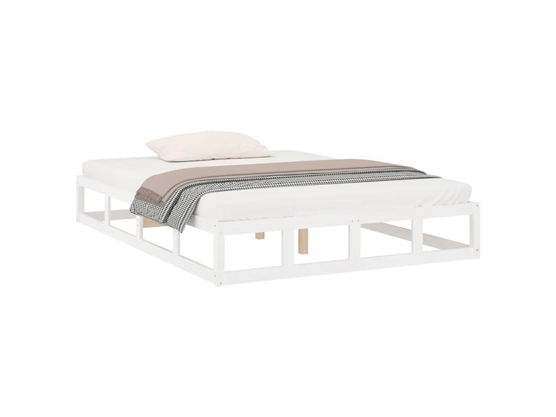 Lit adulte, lit double, cadre de lit sans matelas blanc 150x200cm bois massif cf11517 - Conforama C