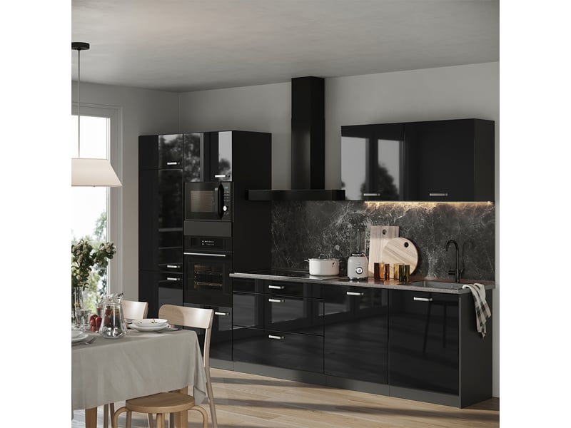 Vicco cuisine, noir haute brillanceanthracite, 340cm sans plan de travail - Conforama C