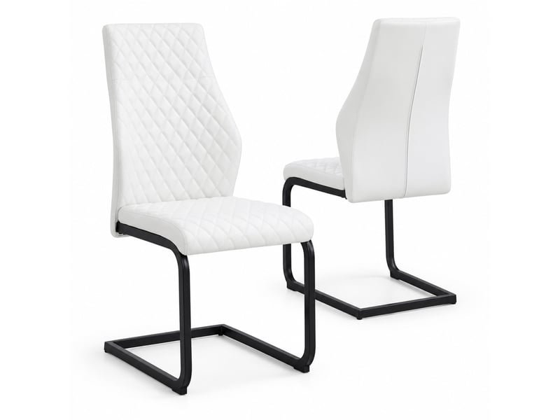  Chaises de salle à manger lot de 2 dossier haut  - métal antidérapant, simili cuir blanc et noir  - Conforama A