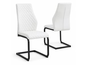Chaises de salle à manger lot de 2 dossier haut  - métal antidérapant, simili cuir blanc et noir