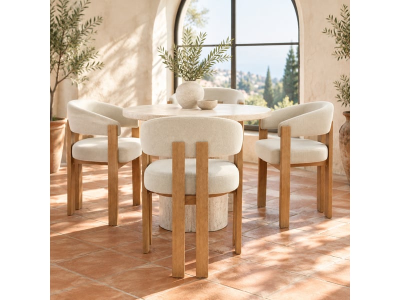  Chaise de salle à manger avec assise rembourrée et pieds réglables, flanelle et métal beige naturel  - Conforama B