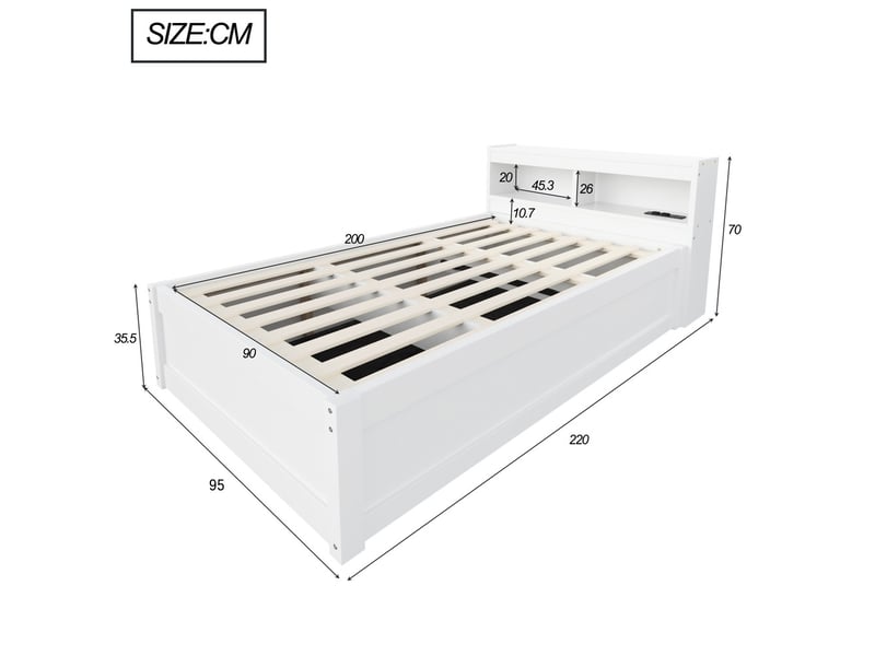 Lit banquette 90x200 cm avec rangements led multicolore prise euro mécanisme hydraulique bois massif blanc - Conforama C