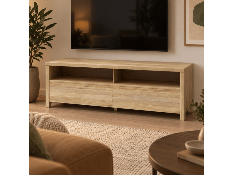  Meuble tv avec 2 tiroirs et 2 niches ouvertes coloris chêne mauvella - longueur 143,5 x profondeur 40,5 x hauteur 48,4 cm  - Conforama E