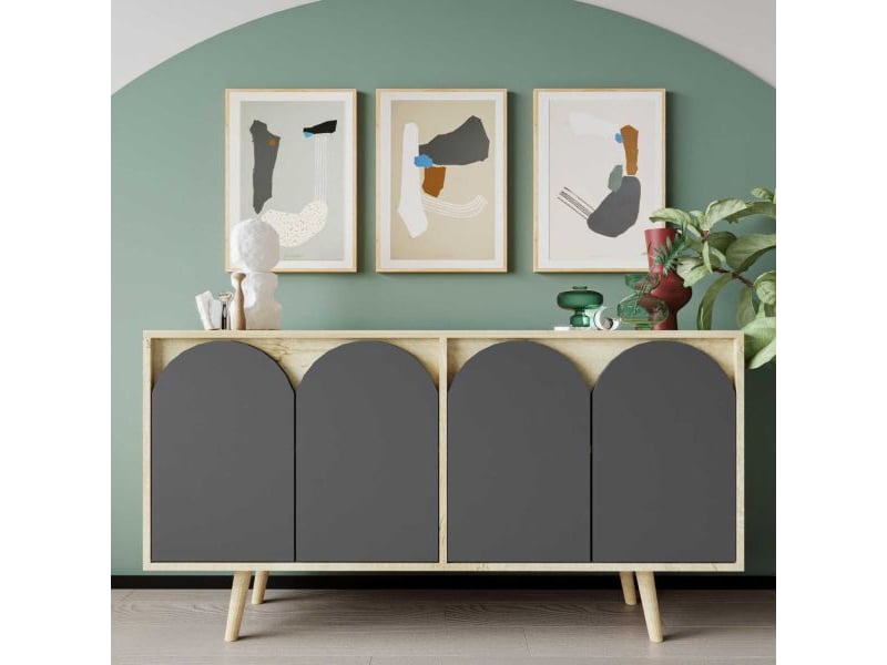  Buffet 4 portes en aggloméré venezia anthracite et chêne  - Conforama B