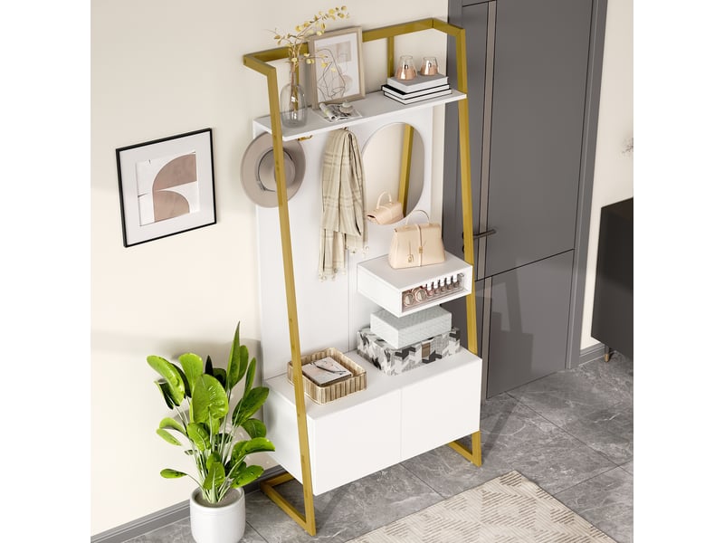  Portemanteau avec banc et rangement blanc 78 x 180.5 cm en mdf  - Conforama B