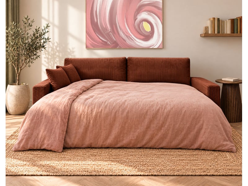  Gisele - canapé d'angle réversible 4 places convertible avec large méridienne et coffre en velours côtelé - best mobilier - terracotta GISELE - Conforama D