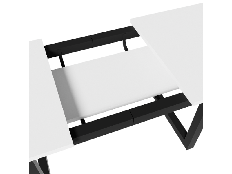 Table à manger rectangulaire extensible industriel avec pieds noirs,structure en métal,140180x75cm,blanc table blanc - Conforama E
