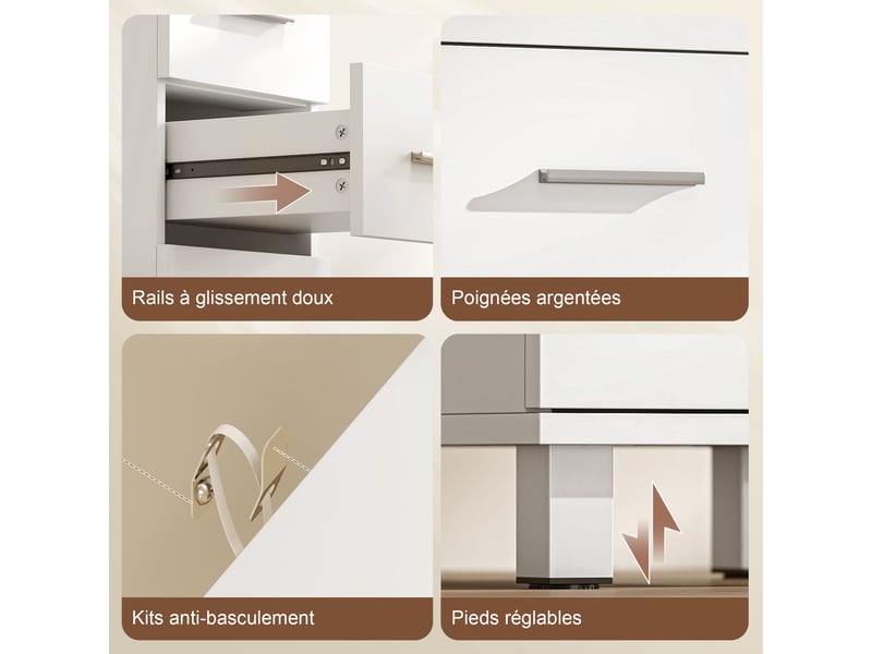  Meuble de salle de bain 5 tiroirs, meuble de rangement, 30 x 30 x 95 cm, commode salle de bain, 30 x 30 x 95 cm, blanc  - Conforama R