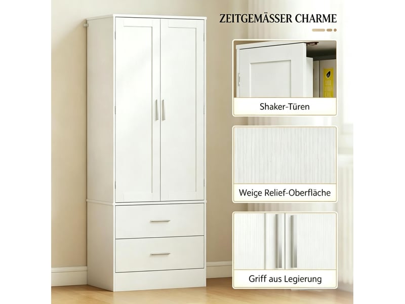  Buffet haute de cuisine 60 x 40 x 159 cm – blanche – 2 portes, 2 tiroirs, 8 rangements à épices pratiques  - Conforama E