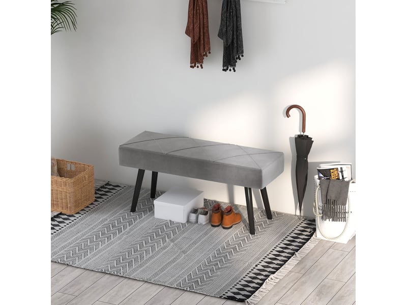 Bout de lit rembourré avec motif en x, assise confortable et pieds en acier, aspect velours gris 100 × 36 × 45 cm - Conforama C