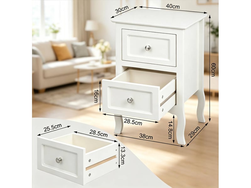 Table de chevet 2 tiroirs 40 cm blanche homvra - Conforama E