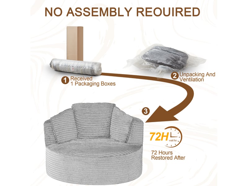  Fauteuil fixe rond 1 place en velours côtelé vert, format 124 × 113 × 86 cm, confort nuage pour salon et chambre  - Conforama D