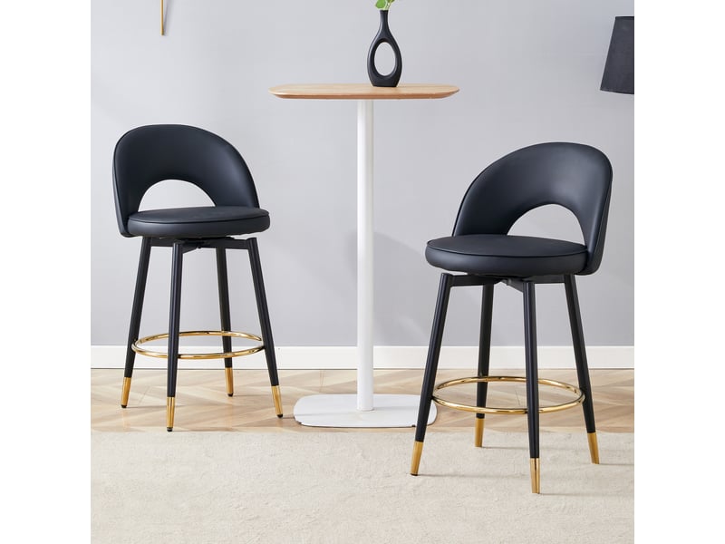  Lot de 2 tabourets de bar 44x47.4x92cm – pivotants à 360° avec dossier ajouré et repose-pieds – similicuir pu - noir  - Conforama D