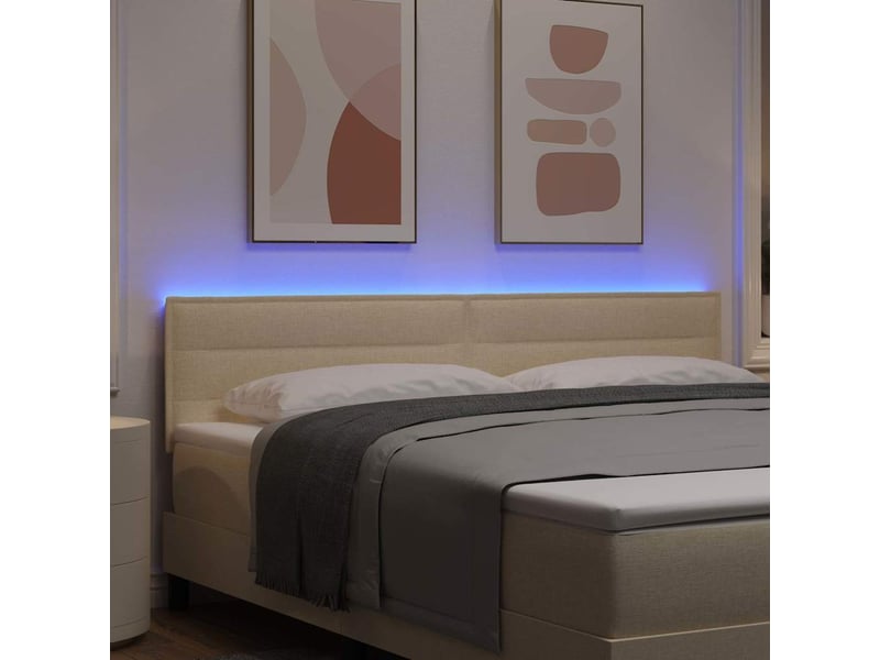  Tête de lit | panneau de tête de lit led avec bandes led crème 180 cm tissu  - Conforama E