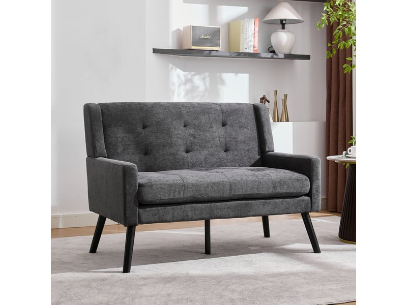  Banquette 2 places tcqpz en tissu lin gris foncé pieds en bois mousse haute densité 120 x 75 x 88 cm  - Conforama D