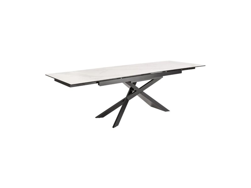  Table stelix 180–220–260 cm – plateau en céramique effet marbre blanc et verre trempé – extensible avec pieds en métal noir  - Conforama A