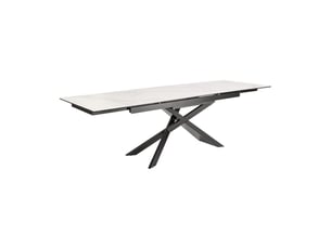 Table stelix 180–220–260 cm – plateau en céramique effet marbre blanc et verre trempé – extensible avec pieds en métal noir