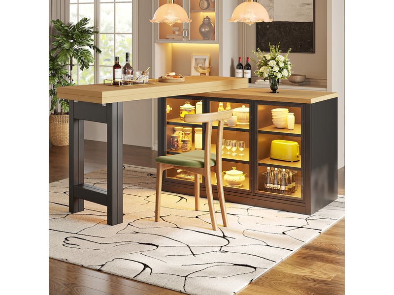  Desserte de cuisine 120x40x72 cm, multifonction, pivotante à 360°, extensible, structure en mdf et verre, couleur noir  - Conforama B