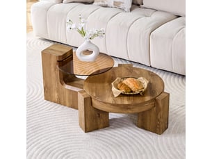 Table basse carré 61×61×30 cm, mdf et verre, bois