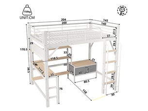 Lit mezzanine 140x200 cm <strong></strong> <strong></strong> coloris blanc