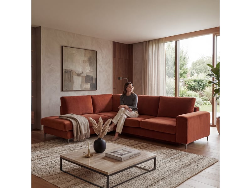  Canapé angle gauche fiesole en velours terracota - 4 places 3CA52.PI.4AC.G.21 - Conforama C