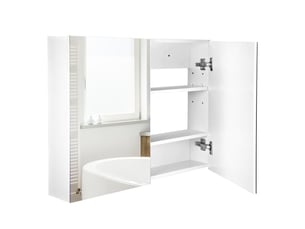 Armoire murale salle de bain avec miroir, 80 x 15 x 60 cm, meuble salle de bain, blanc, armoire de toilette avec double portes et étagères réglables