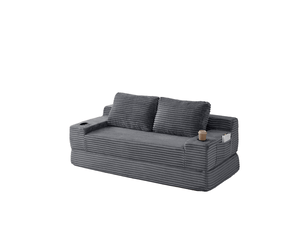 Canapé-lit 2 en 1 180 cm, canapé convertible avec porte-gobelets, poches de rangement, 2 coussins, tissu côtelé ,gris