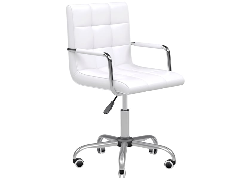  Chaise de bureau style rétro, réglable en hauteur, 5 roulettes, 52,5 cm x 54 cm x 99 cm, blanche  - Conforama B