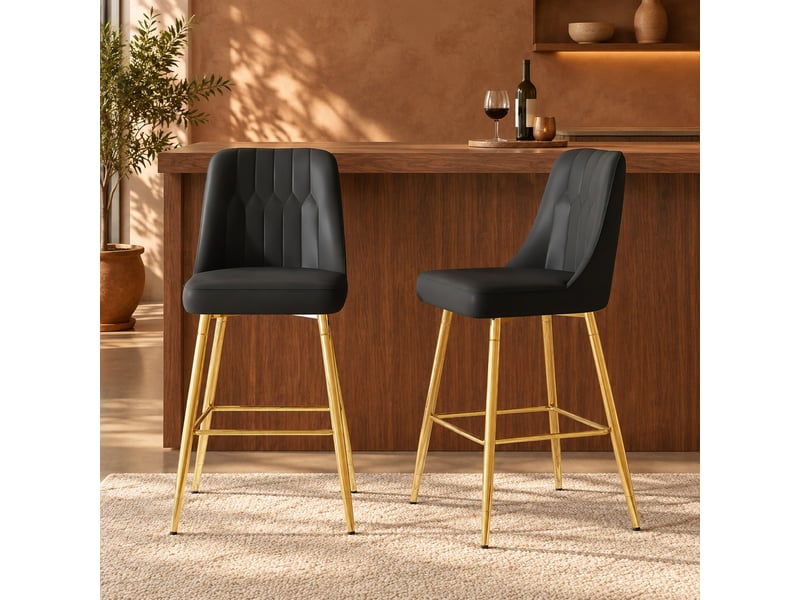  Lot de 2 tabourets de bar,42x45x100 cm,similicuir et métal doré,noir  - Conforama B