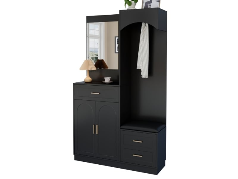 Armoire compacte moderne avec miroir – penderie et meuble à chaussures intégré – rangement d'entrée multifonction - Conforama A