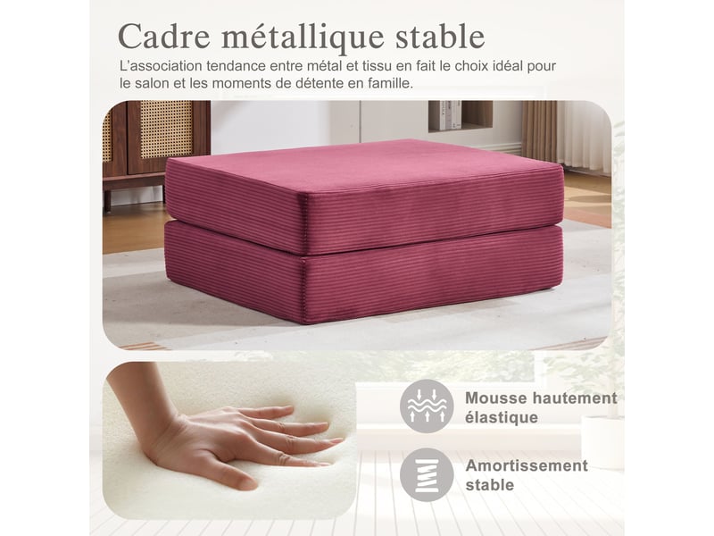 Tabouret de compression en velours côtelé – doux, doux pour la peau, 2 blocs de mousse épais pour un confort d'assise élevé. Dépliable en un seul HFSN-1227WR - Conforama D