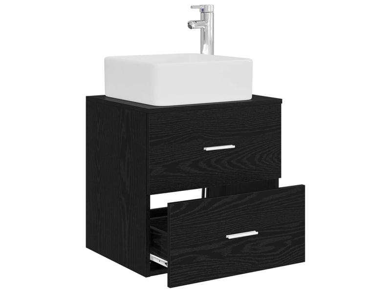  Vanité de lavabo mural, meuble de rangement chêne noir 53x34.5x63 cm  - Conforama C