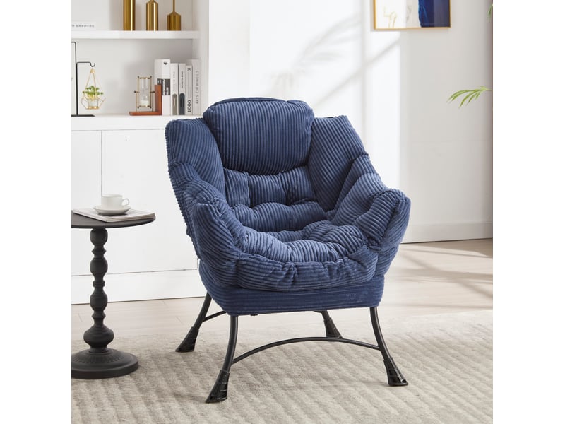  Fauteuil lounge 25x27x37 pouces, ottomane, structure métal, revêtement flanellette doux et confortable, bleu marine  - Conforama D