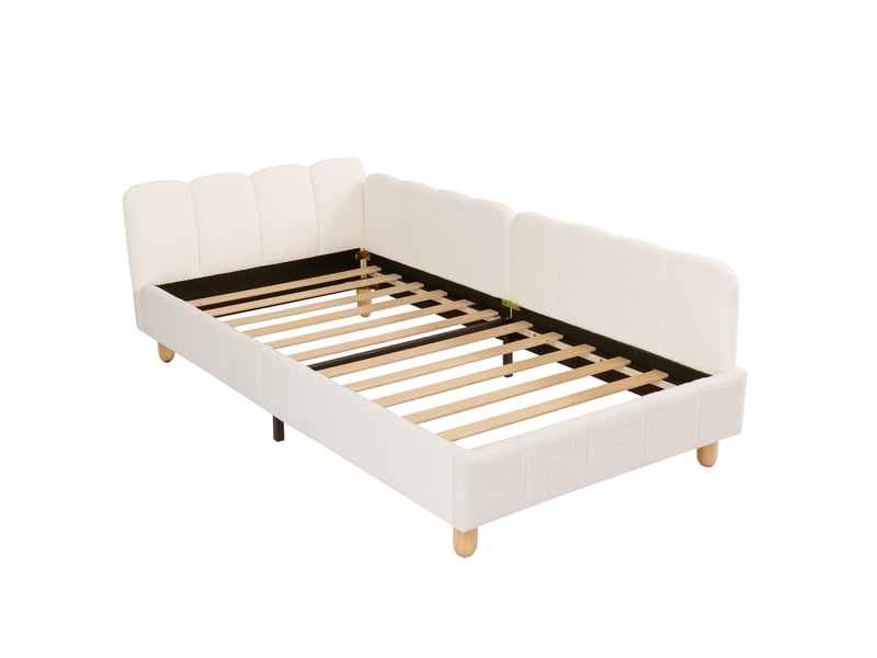  Lit enfant 90x200 cm avec accoudoirs modulables en bouclé beige  - Conforama D