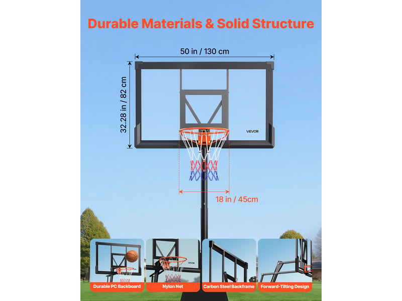  Vevor panier de basket-ball sur pied avec roues réglable en hauteur 3,05 m  - Conforama D
