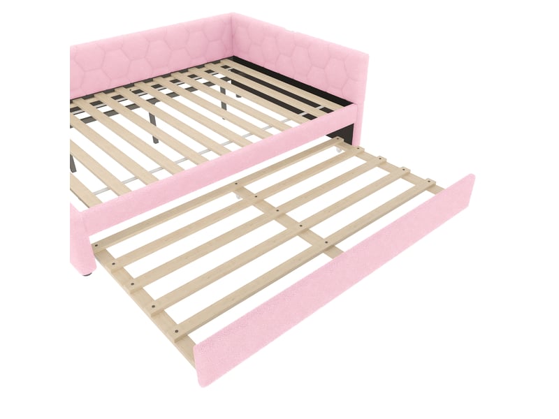  Lit de jour 140x200 canapé lit velours rose avec sommier et lit gigogne  - Conforama W