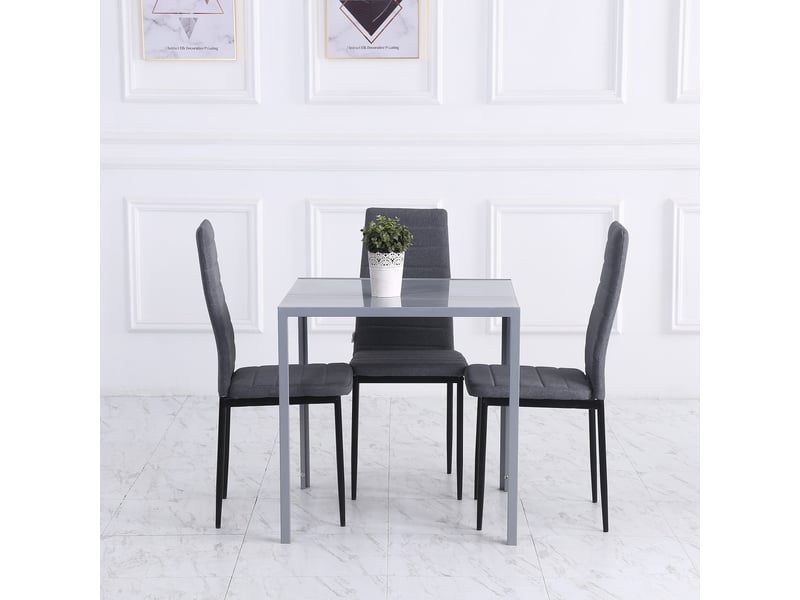  Table de salle à manger carrée en verre pour 4 personnes, avec pieds en métal, idéale pour le salon, 75 x 75 x 75 cm, grise.  - Conforama D