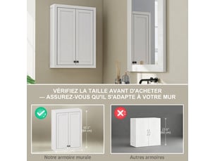 Armoire murale de salle de bain 3 niveaux, meuble de rangement suspendu  2 portes étagère réglable blanc 61 x 20 x 84 cm