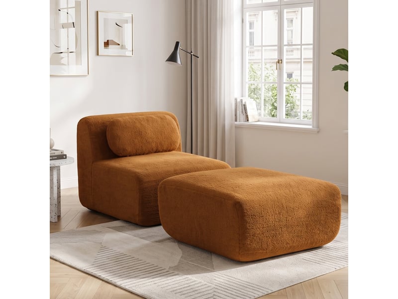 Fauteuil canapé modulable en chenille caramel avec repose-pieds - Conforama B