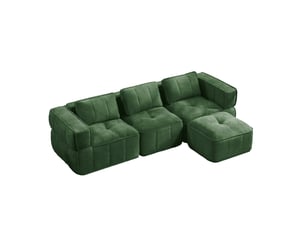 Canapé d'angle modulable 3 places sans cadre avec pouf, en polyester vert