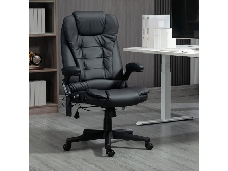  Fauteuil de bureau massant et chauffant, chaise de bureau ergonomique, bois, 62x68x121cm, noir  - Conforama C