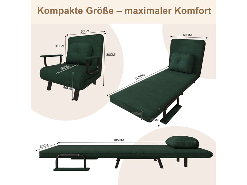 Chaise longue 60x60x79 cm inclinable 180° en chenille vert foncé - Conforama C