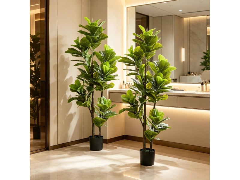  Plantes artificielles figuier lyre lot de 2, feuillage modelable avec pots stables en plastique vert, hauteur 150 cm  - Conforama D